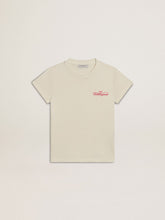 Golden Goose Girls' cotton T-shirt in worn white with red embroidery on the chest