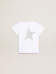 Golden Goose White and silver T-shirt with logo and maxi star in silver glitter