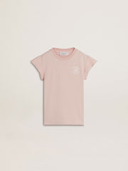Golden Goose Girls' pink T-shirt with ruffled sleeves and embroidery