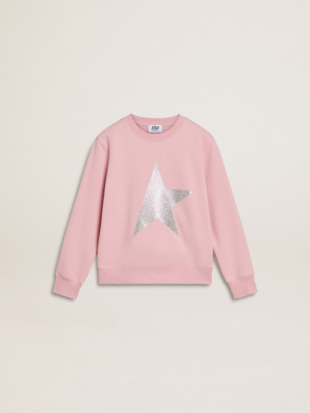 Golden Goose Pink sweatshirt with maxi star in silver glitter on the front