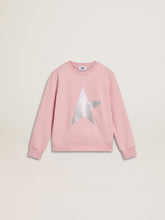 Golden Goose Pink sweatshirt with maxi star in silver glitter on the front
