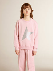 Golden Goose Pink sweatshirt with maxi star in silver glitter on the front