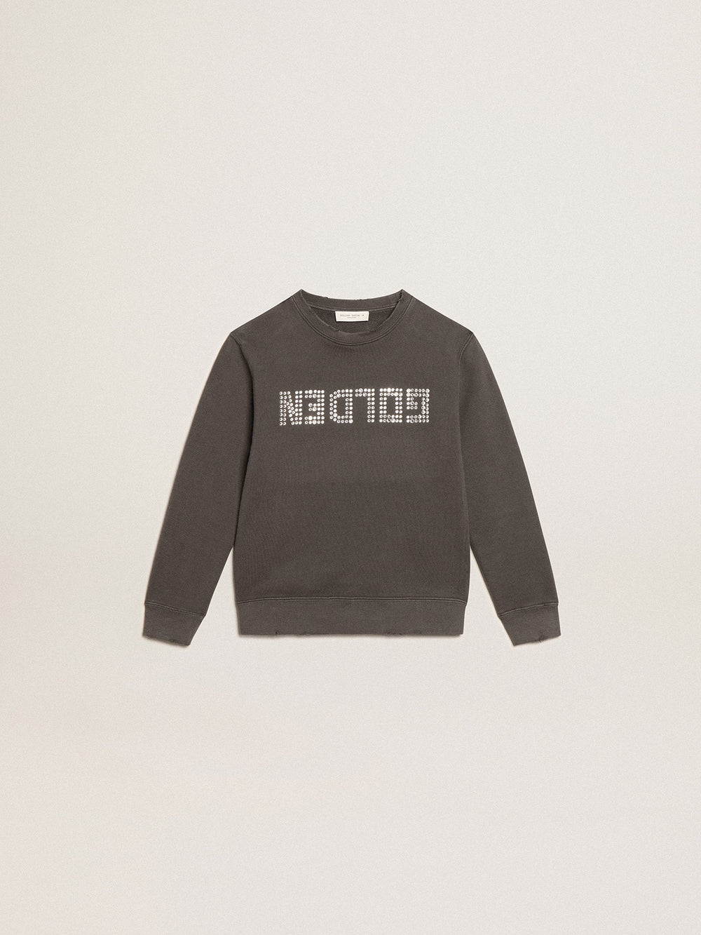 Golden Goose Distressed gray sweatshirt with crystal lettering