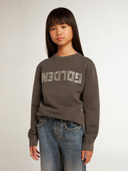 Golden Goose Distressed gray sweatshirt with crystal lettering