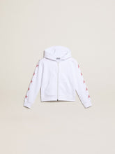Golden Goose Girls’ zip-up sweatshirt in white with glitter stars on the sleeves