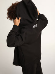 Golden Goose Black hooded sweatshirt with contrasting white star and logo