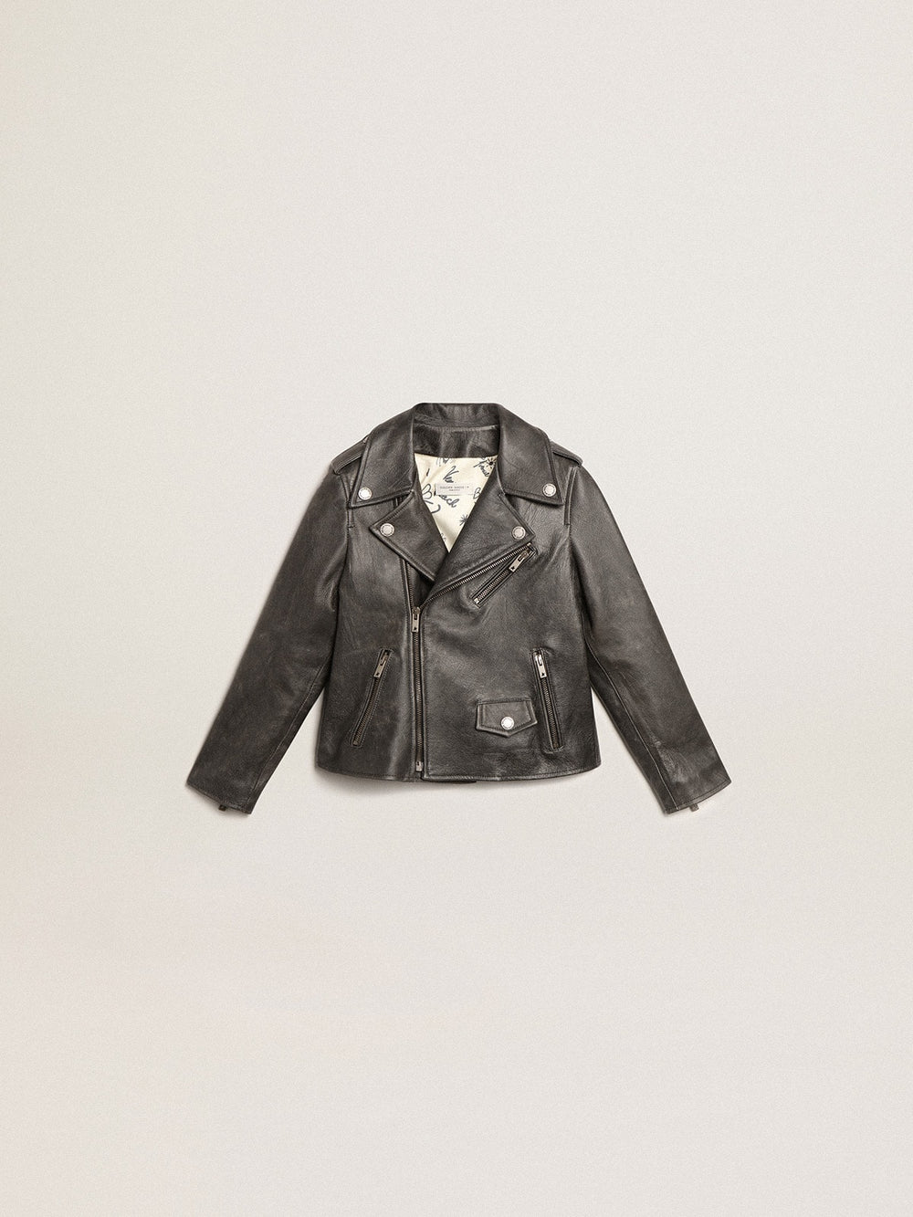 Golden Goose Boys’ biker jacket in distressed leather