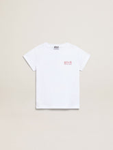 Golden Goose Girls’ white T-shirt with pink glitter logo and maxi star