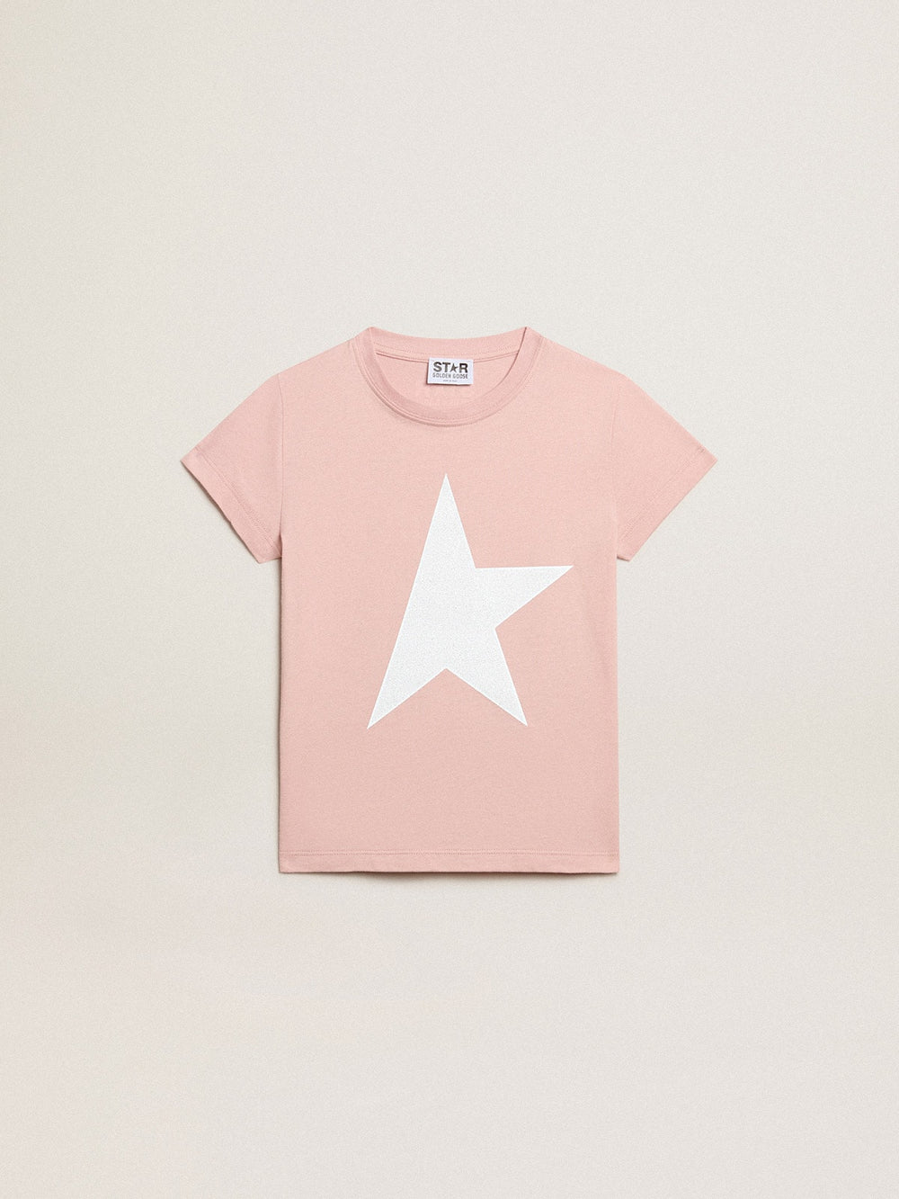 Golden Goose Girls’ pink T-shirt with white logo and maxi star