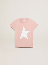 Golden Goose Girls’ pink T-shirt with white logo and maxi star