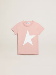 Golden Goose Girls’ pink T-shirt with white logo and maxi star