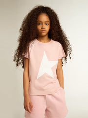 Golden Goose Girls’ pink T-shirt with white logo and maxi star