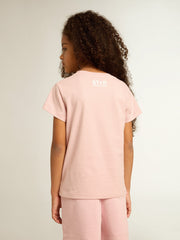 Golden Goose Girls’ pink T-shirt with white logo and maxi star