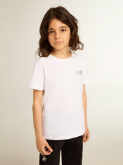Golden Goose Girls’ white T-shirt with contrasting silver logo and star