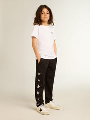 Golden Goose Girls’ white T-shirt with contrasting silver logo and star