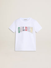 Golden Goose Boys' white T-shirt with multicolored Golden print