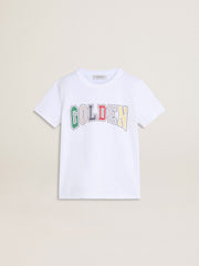 Golden Goose Boys' white T-shirt with multicolored Golden print