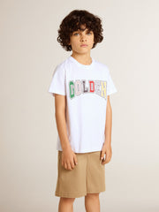 Golden Goose Boys' white T-shirt with multicolored Golden print