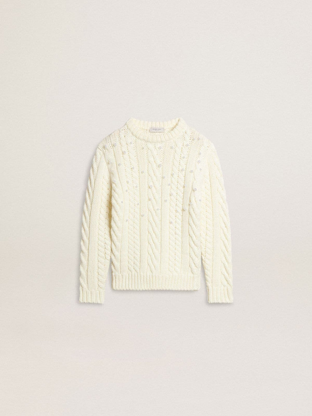 Golden Goose Girls' white wool sweater with pearls