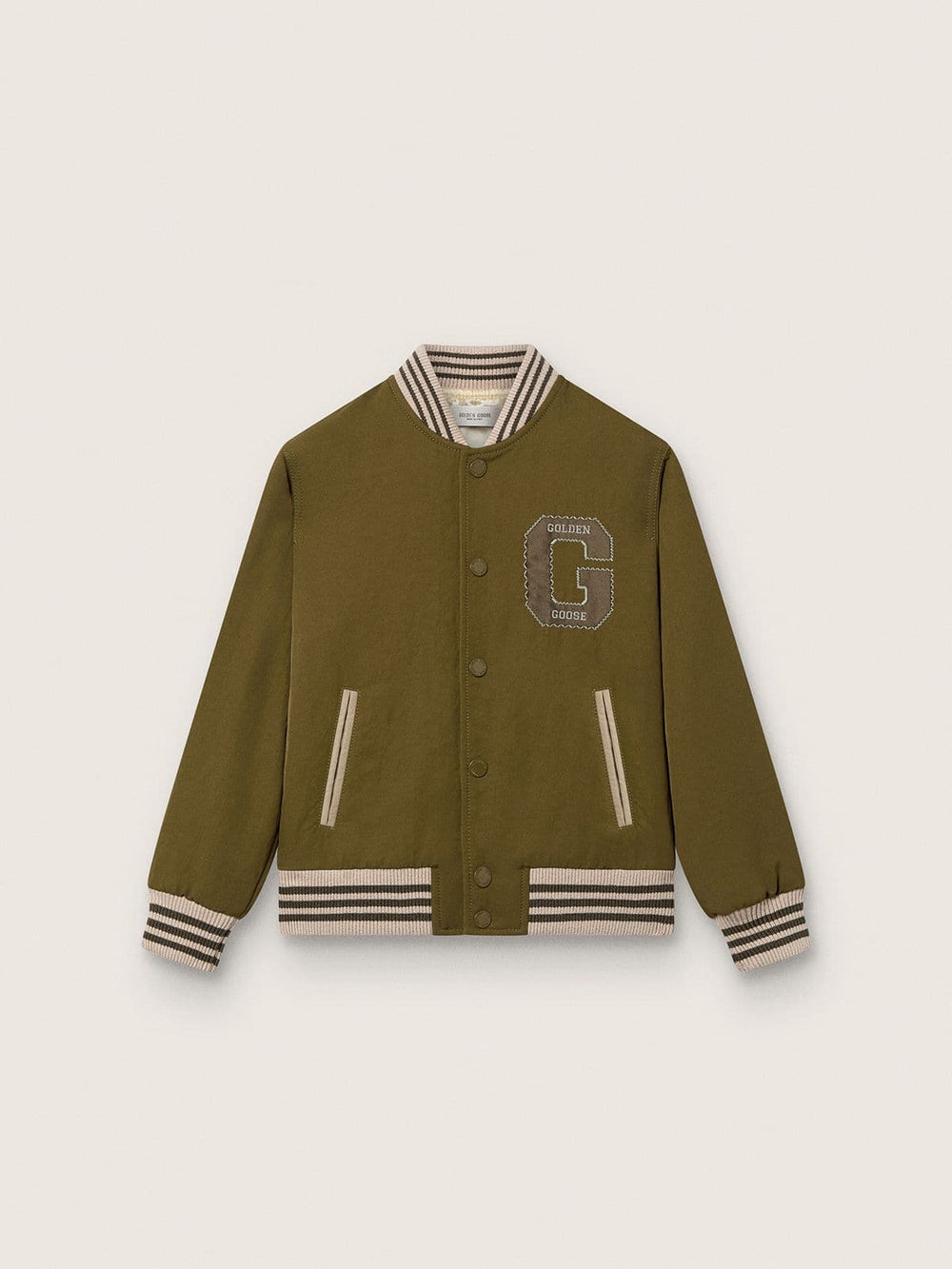 Golden Goose Journey unisex bomber jacket in military-green nylon twill with embroidered patch