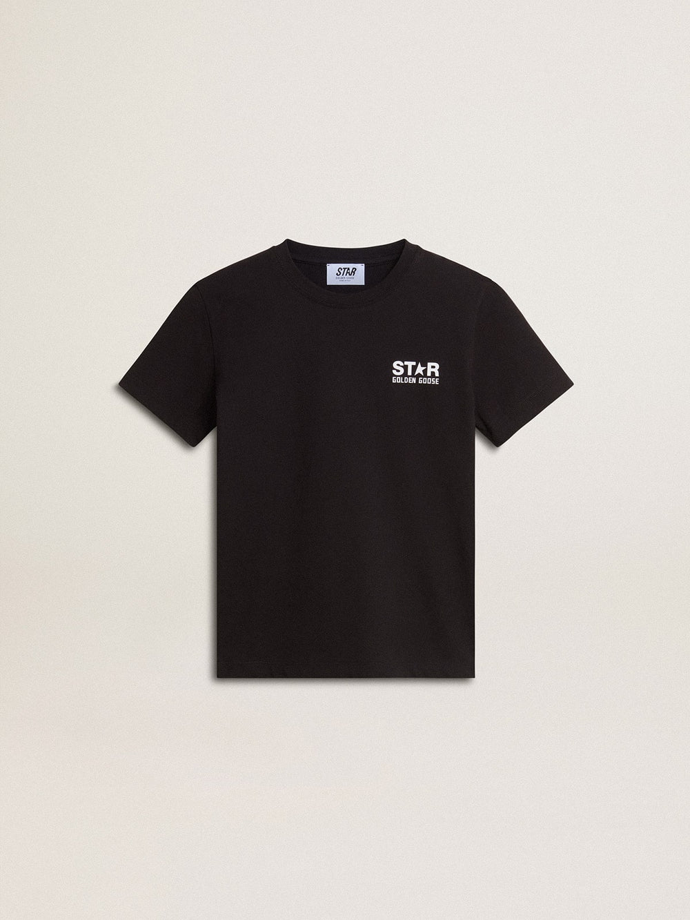 Golden Goose Black T-shirt with contrasting white logo on the front and maxi star on the back