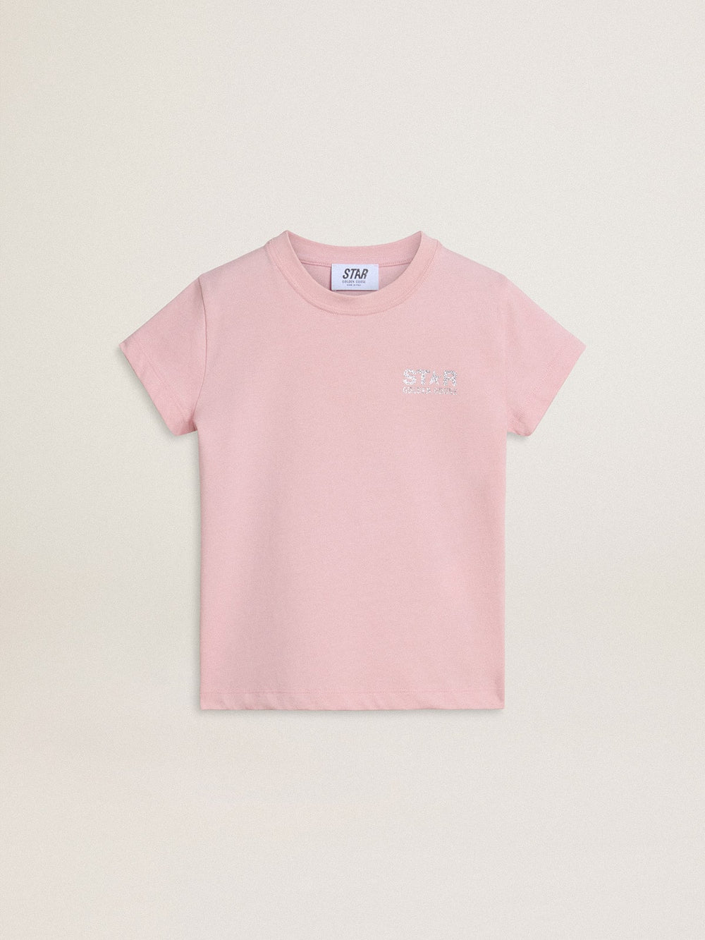 Golden Goose Girls' pink T-shirt with silver glitter logo and maxi star