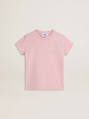 Golden Goose Girls' pink T-shirt with silver glitter logo and maxi star