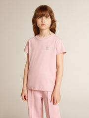 Golden Goose Girls' pink T-shirt with silver glitter logo and maxi star