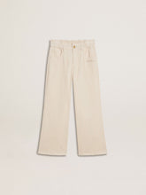 Golden Goose Girls’ wide ribbed cream-colored trousers with embroidery