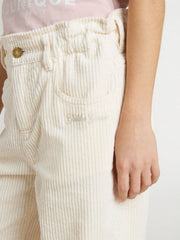 Golden Goose Girls’ wide ribbed cream-colored trousers with embroidery