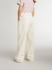 Golden Goose Girls’ wide ribbed cream-colored trousers with embroidery