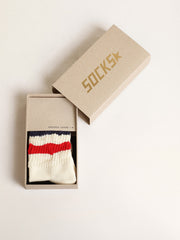 Golden Goose Socks in distressed-finish white cotton with red and navy stripes