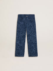 Golden Goose Girls' medium wash wide jeans with print