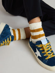 Golden Goose Kids’ white socks with tobacco-colored stripes
