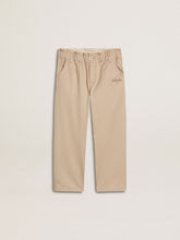 Golden Goose Girls' beige cotton pants with embroidery