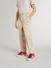 Golden Goose Girls' beige cotton pants with embroidery