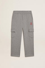 Golden Goose Gray melange cotton cargo joggers with embroidery
