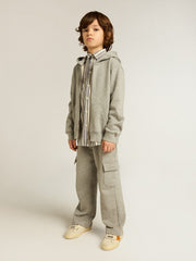 Golden Goose Gray melange cotton cargo joggers with embroidery