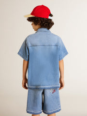 Golden Goose Kids’ denim shorts with embroidery on the back