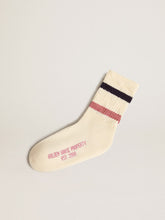 Golden Goose Worn white Kids socks with distressed details and two-tone lilac and blue stripes