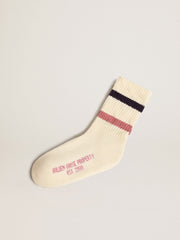 Golden Goose Worn white Kids socks with distressed details and two-tone lilac and blue stripes
