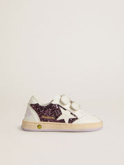 Golden Goose Junior Ball Star in purple glitter with white leather star and heel tab