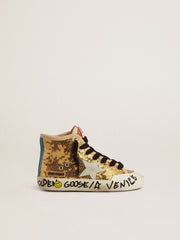 Golden Goose Junior Francy Penstar in gold sequins with ice-gray suede star