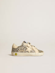 Golden Goose Old School Junior in platinum glitter with leather star and heel tab