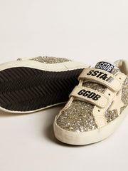 Golden Goose Old School Junior in platinum glitter with leather star and heel tab