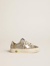 Golden Goose May Junior in platinum glitter with metallic leather star and heel tab