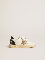 Golden Goose Junior Ball Star in white nappa with glitter star, heel tab and heel