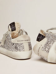 Golden Goose Junior Super-Star with silver glitter and suede details