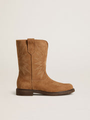 Golden Goose Wish Young boots in camel suede with star embroidery