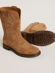 Golden Goose Wish Young boots in camel suede with star embroidery